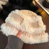 Women Fisherman Hat Imitation Rabbit Fur Decor Autumn Winter Windproof Warm Dome Soft Knitting Basin