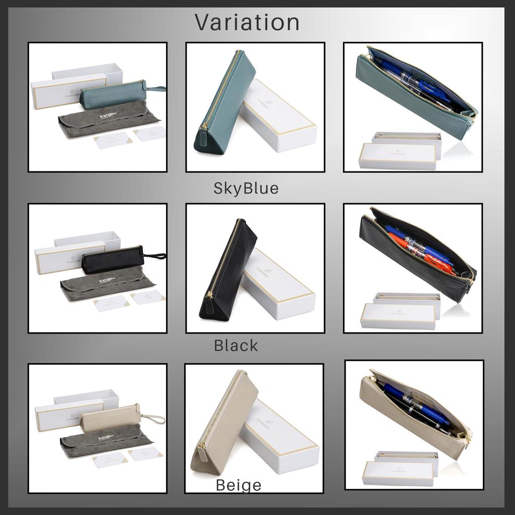 Kstarplus Genuine Leather Pencil Large Slim Design for Men and Includes Gift Box Case, Capacity, Women, (Beige)