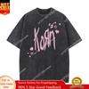 Washed Vintage Rock Band Korn Graphic Print T-shirt Male Metal Music Oversized T-shirts Men Women Funny Kawaii Cute Pink T Shirt