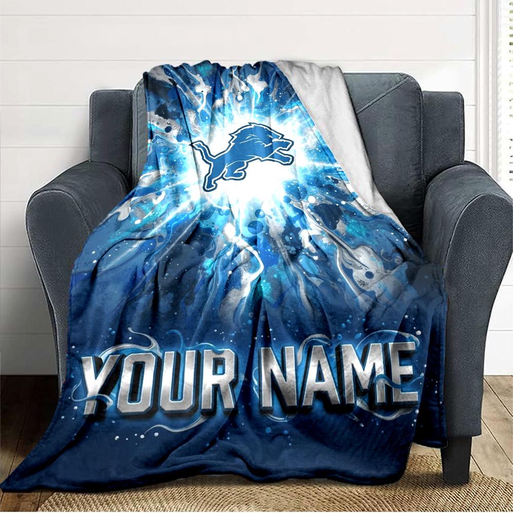 Name Custom Detroit Lions Print Flannel Blanket High Quality Warm Comfortable Cover for All Seasons Perfect for Gifts Home Decor