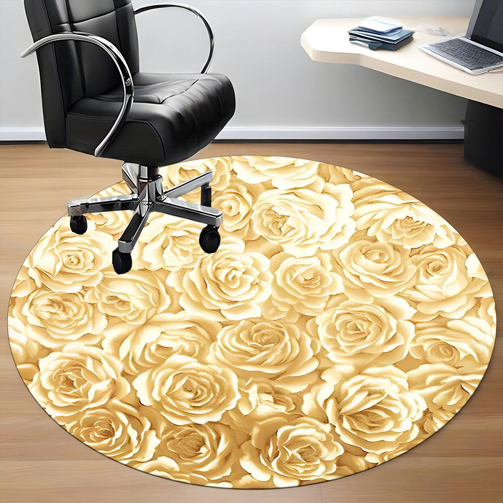 1pc Roses, Floral Office Round Rug, Carpet for Office, Gaming, Lightweight Round Floor Mat yy260208022