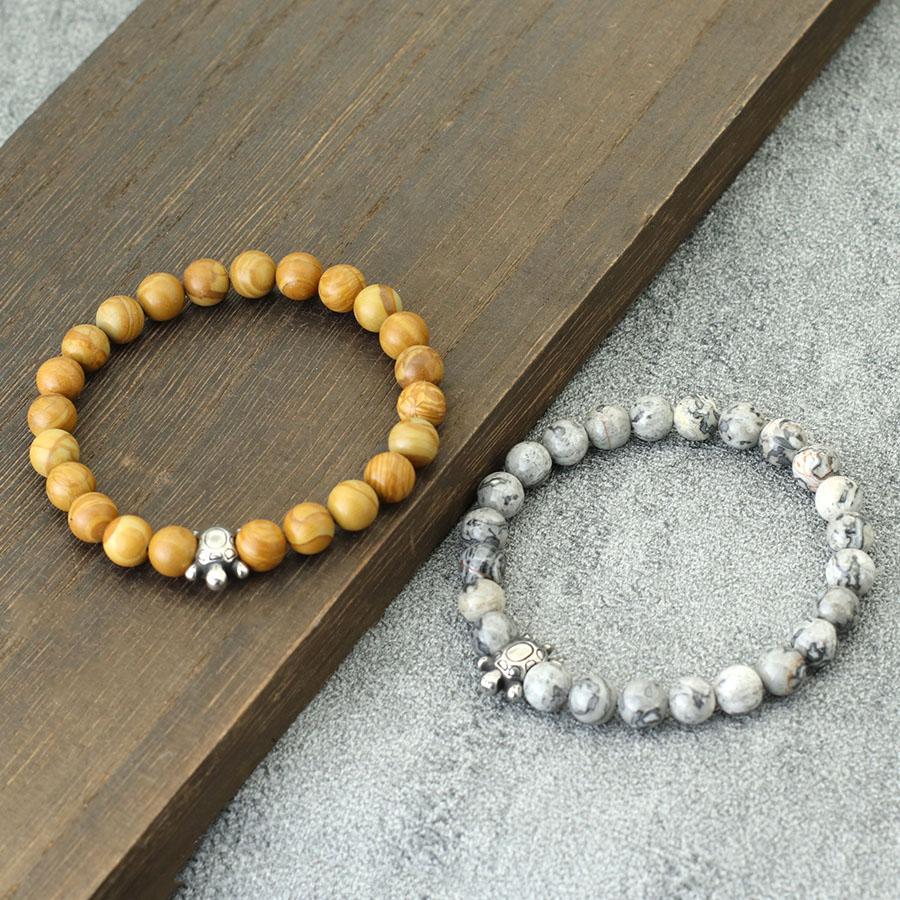 Simple Style Natural Stone Beaded Bracelet For Men Stainless Steel Turtle Braslet Surfer Nautical Ocean Cuckold Braclet Pulsera