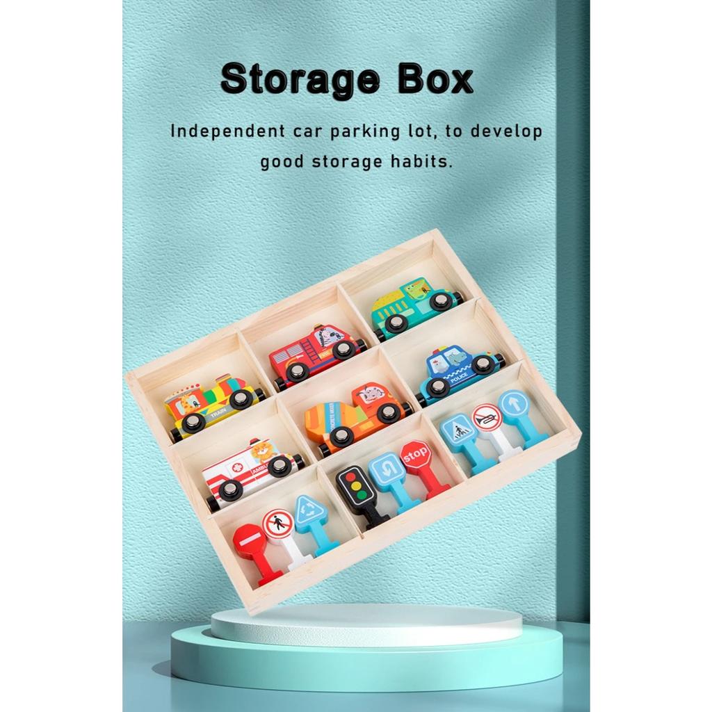 Montessori Wooden Toys Magnetic Small Train DIY Traffic Sign Recognition Vehicle Cognition Car Models Children Educational Toys