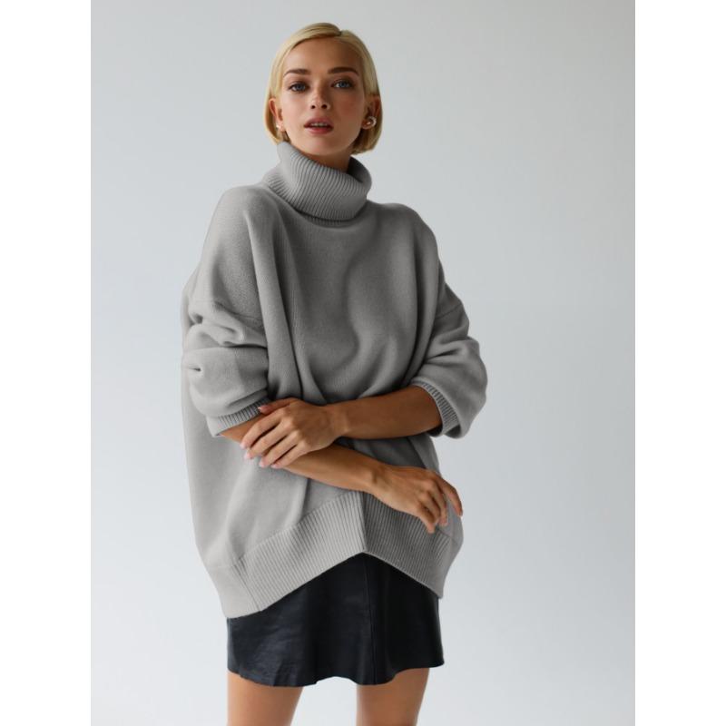 Turtleneck Solid Color Sweater Thick Pullover Women's Long Sleeved Top Warm Comfortable Loose Casual Knit Bottoming Shirt Commute Autumn and Winter