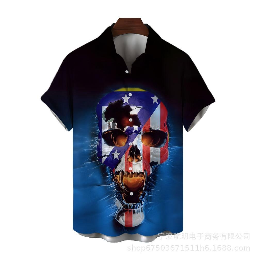 Men Gothic Skull Themed Short Sleeve Casual Shirts