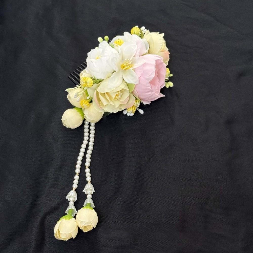 

Sweet Tulip Hair Comb Thai Style Chignon Hair Clips Handmade Flowers Hairpin with Tassels Girls рожевий