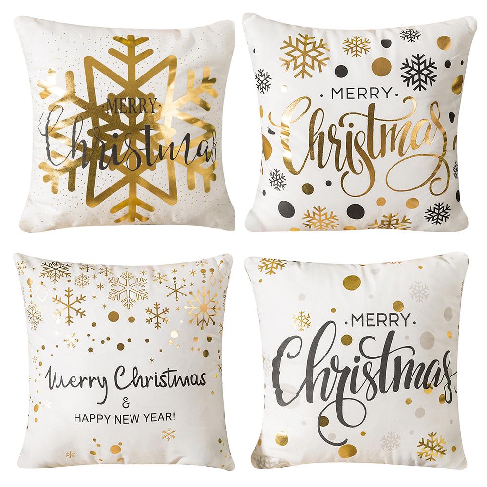 4Pcs Christmas Throw Pillow Covers Stamping Snowflake 45x45cm Square Cushion Cover Sofa Waist Pillowcase Xmas Home Bed Decor