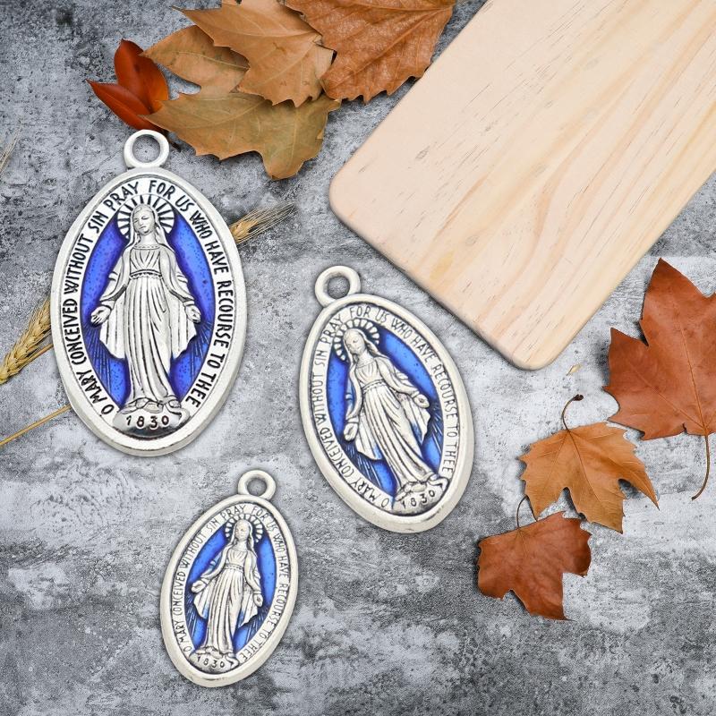 10 Pieces Retro Blessed Virgin Pendant Oval  Medal Charm Pendant for Chain Necklace or Rosary Catholic Jewelry