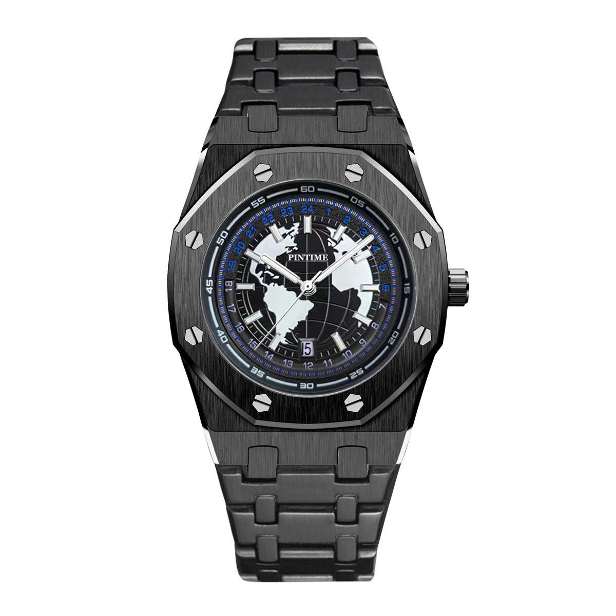 

PINTIME Роскошные кварцевые мужские наручные часы Водонепроницаемые Светящиеся Дата Мужские спортивные часы Нержавеющая сталь Мужские часы чёрный