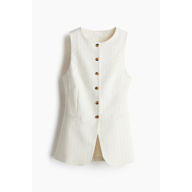 

HM Женская одежда Жилет 2025 Лето Новый круглый вырез Повседневный Без рукавов Приталенный Длинный Жилет от костюма 1264279 Cream/Pinstriped 155/76