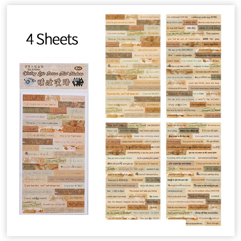 

4 Sheets Bronzing English sentence stickers creative text scrapbook hand ledger DIY materials Junk Journal Supplies