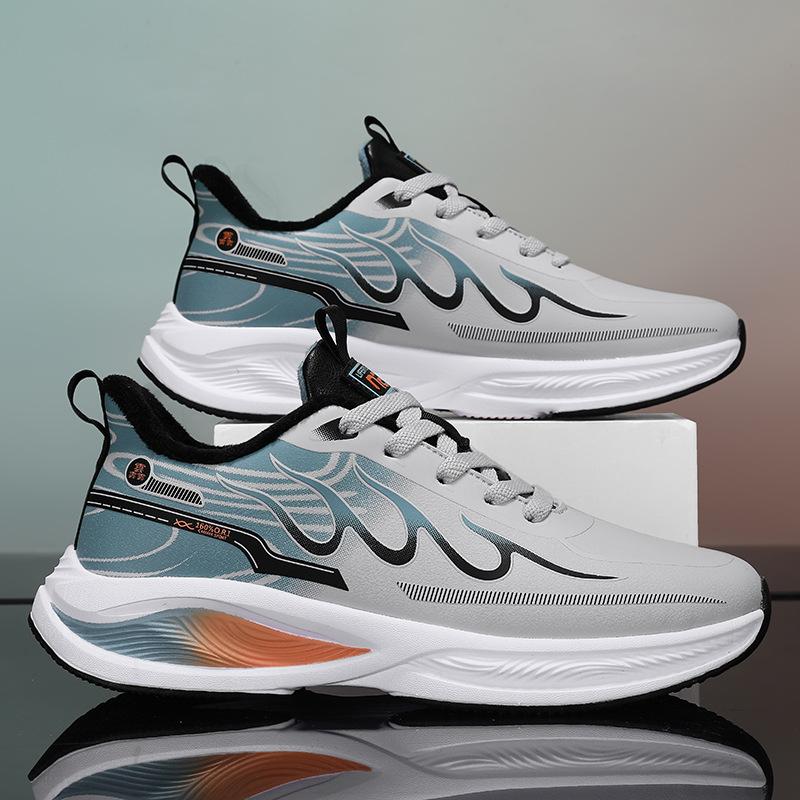 

Sports men s shoes 2025 winter new velvet popcorn shock absorption ultra-light leather surface soft sole junior high school running shoes 44
