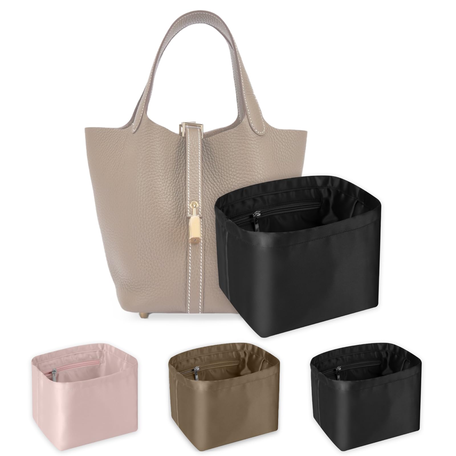 Сатиновая Сумка-в-Сумке Внутренняя Сумка-Косметичка Сумка-в-Сумке Разделитель для Мужчин и Женщин, с Дном, Формоустойчивая, Организация Сумки, Большая Вместимость,