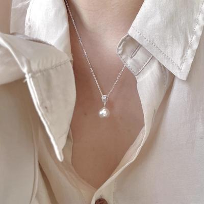Collana clavicola con ciondolo quadrato in diamante e perla rotonda, lusso leggero francese, squisita, per donna