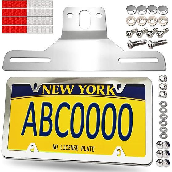 Trailer License Plate Bracket Holder With Stainless Steel Slim Car Tag Frame For Truck, Boats, RVs, Universal License Plates With 10PCS Reflective