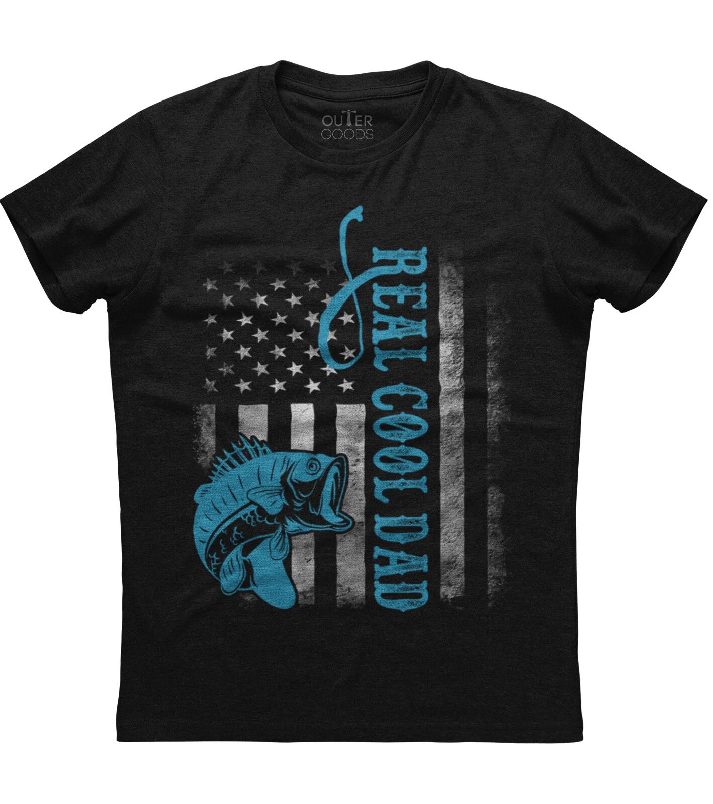 Real Cool Dad American Flag Fishing Mens Short Sleeve New Cotton Black T-shirt S