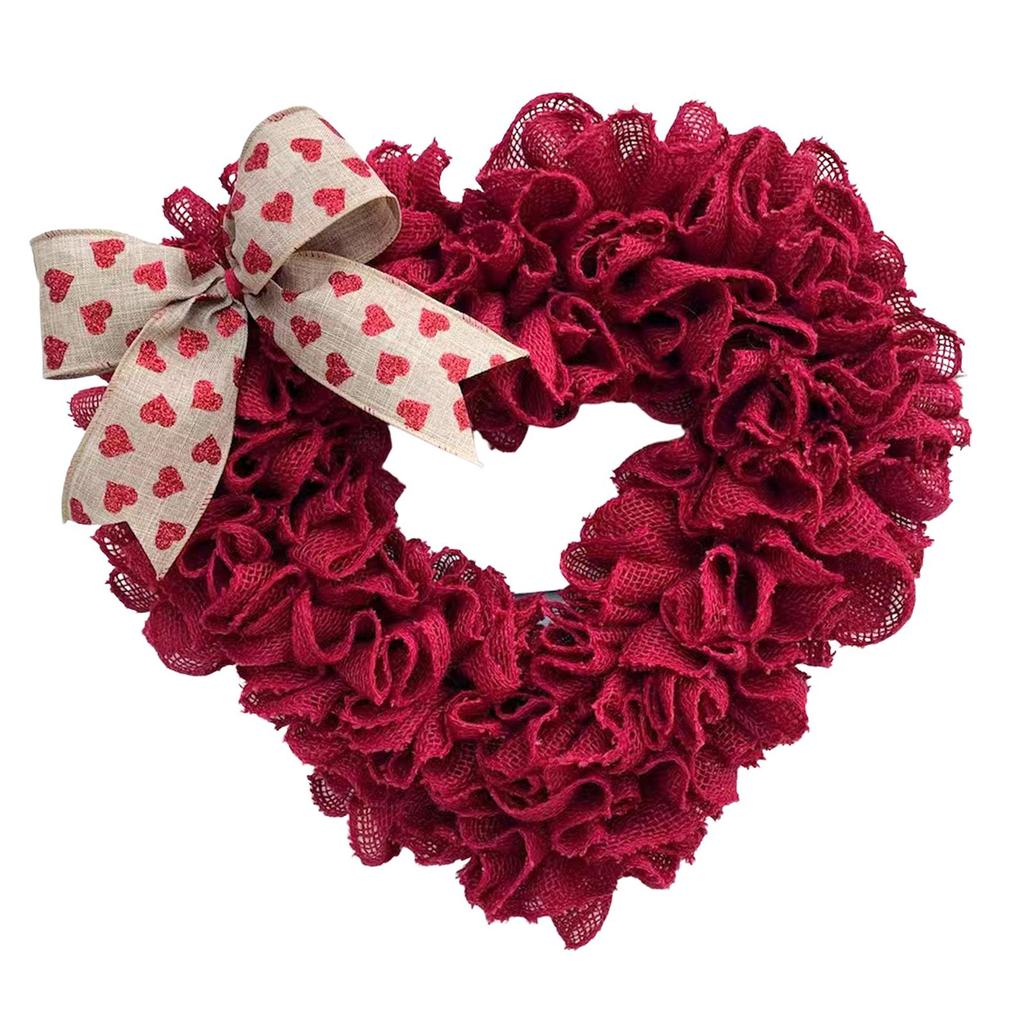 40cm Valentine'S Day Wreath, Hanging Door Heart Wreath Ornament Garland Reusable