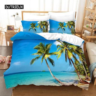 Zestaw poszewek na kołdrę Ocean Summer Beach Decor Hawaiian Vacation Style Pościel Palm Tree Tropical Nature Sea Polyester Poszewka na kołdrę