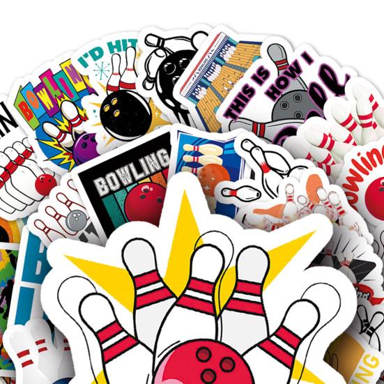 50Pcs Bowling Ball Stickers Various Lovely PVC Adhesive Removable Ball Decals DIY Decoration Waterproof Scrapbook Luggage Water Cup Sports Graffiti