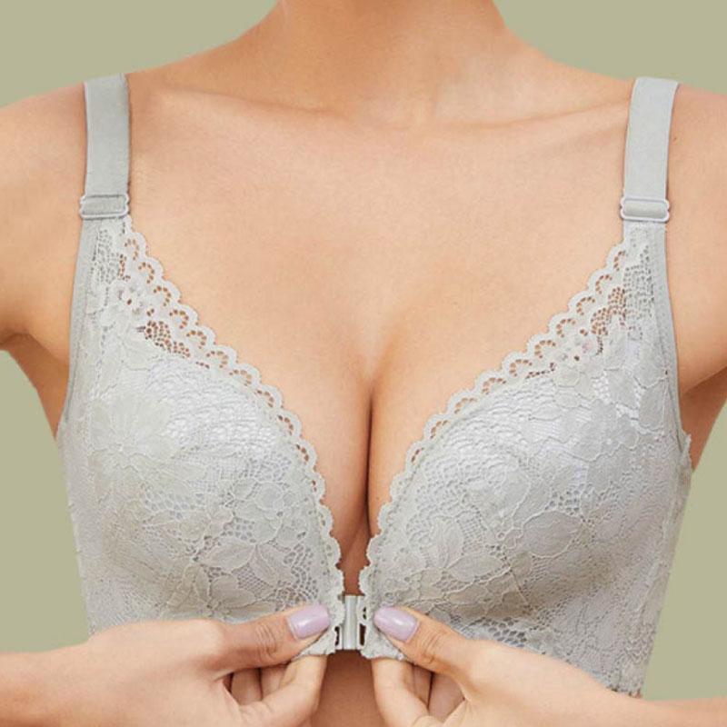 

Сексуальный бюстгальтер с застежкой спереди, большие размеры, кружевное женское нижнее белье, тонкие чашки, беспроводное нижнее белье, Femme, бюстгальтеры пуш-ап 40C синий