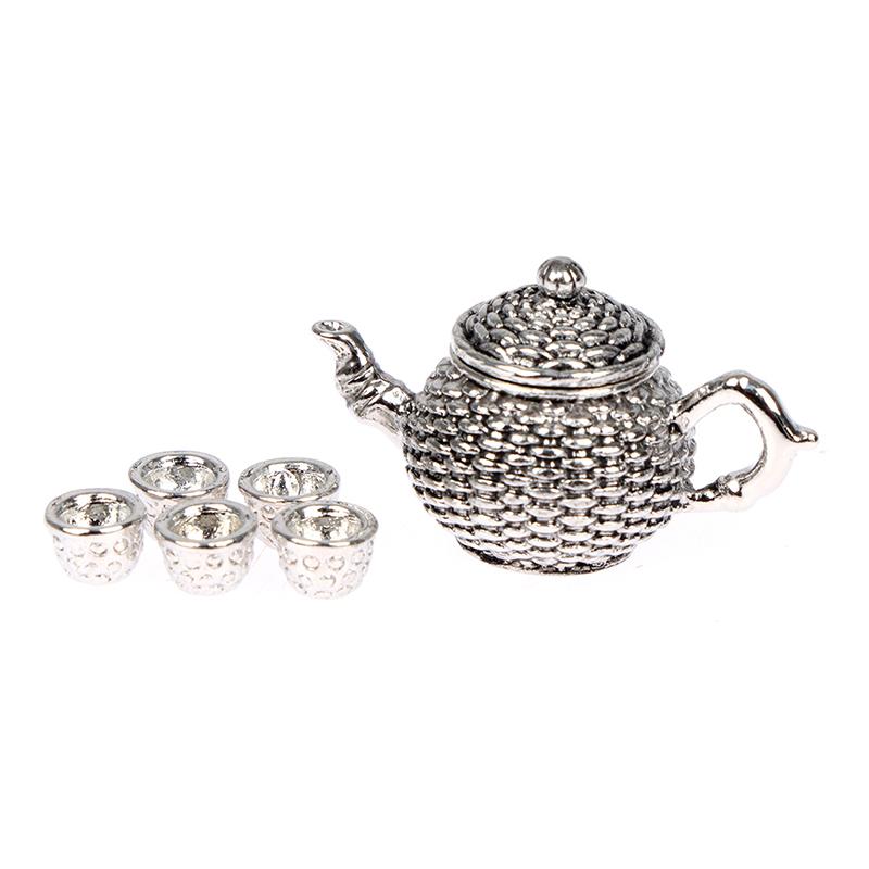 5/6/8/10Pcs/set Doll House Miniature Metal Tea Doll House Furniture Miniature Dining Ware Toy Teapot Cup Plate
