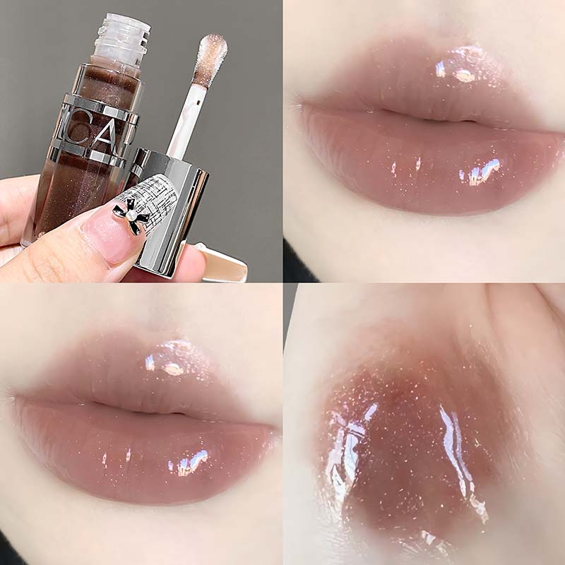 Peach Pink Moisturizing Lip Gloss with Fine Shimmer Long-Lasting Non-Stick Jelly Lip Plumping Korean Makeup
