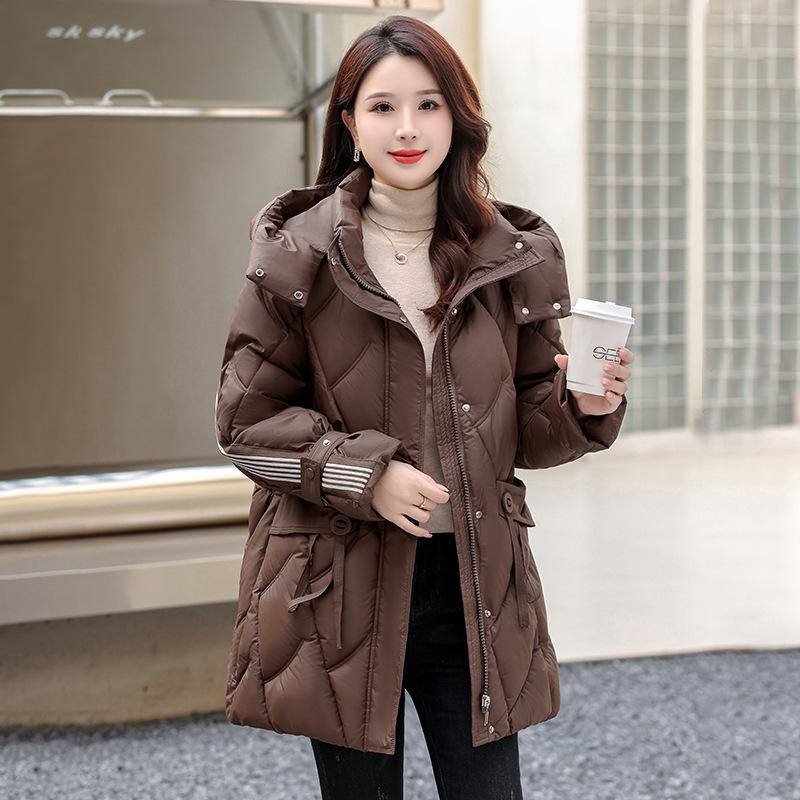 

Хлопковая куртка зима новая средней длины утолщенная стеганая куртка с капюшоном свободная приталенная пуховая хлопковая куртка женская теплая куртка XXXL кофейный