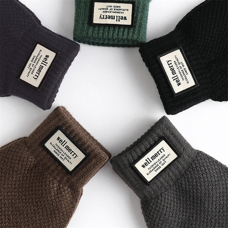 Men Winter Oversized Touch Screen Knitted Gloves Thick Plush Jacquard Windproof Warm Full Finger Thermal Mittens