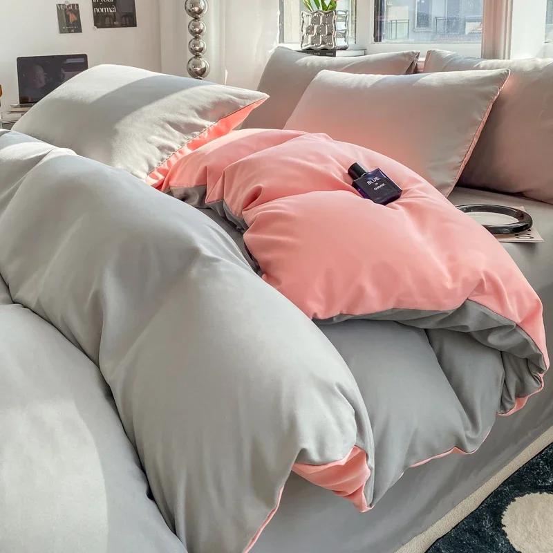 Ins Style Solid Color Duvet Cover Set Washed Cotton Bedclothes Comforter Cover Pillowcase Soft Bedding Sets Quilt Covers 220x240