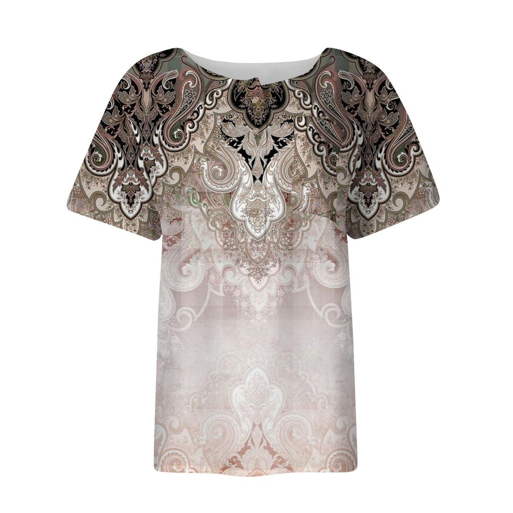 Damen Sommer Casual Fashion Baumwolle Leinen bedruckt Damen Kurzarm Shirt Tops