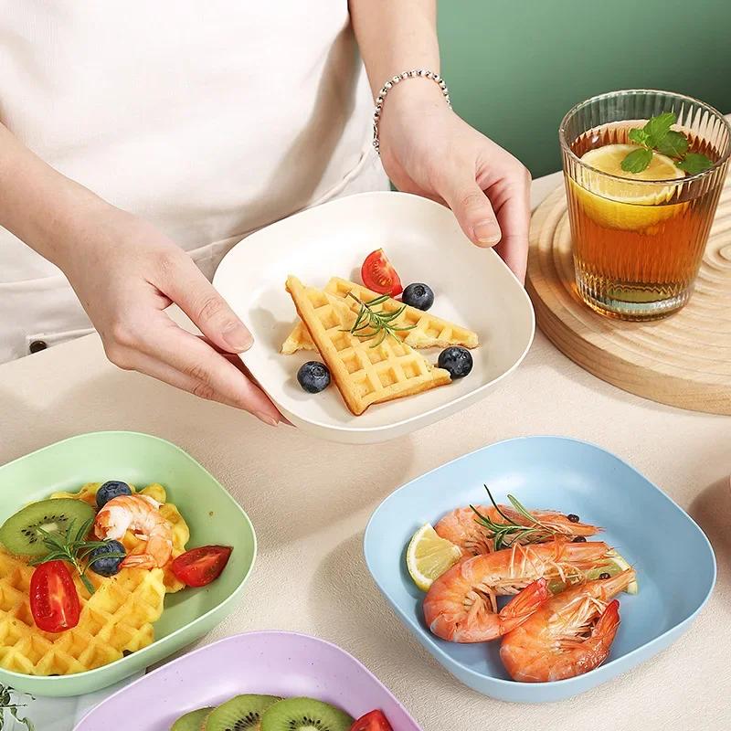 1pc Family snack plate Macaron color simple straw bone spitting plate set Snack plate Fruit nut snack plate Kitchen accessories