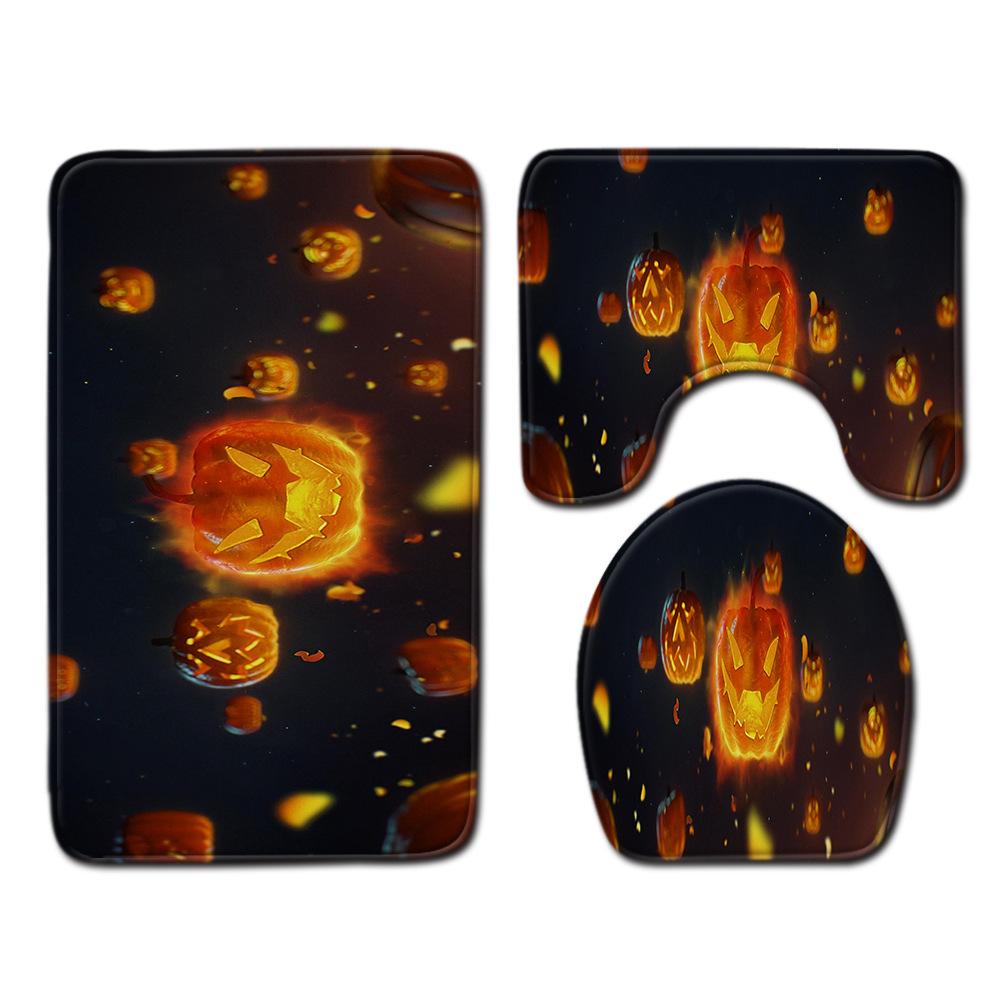 Halloween Bathroom Shower Curtain Floor Mat Combination Four-Piece Set Bathroom Toilet Carpet Door Mat
