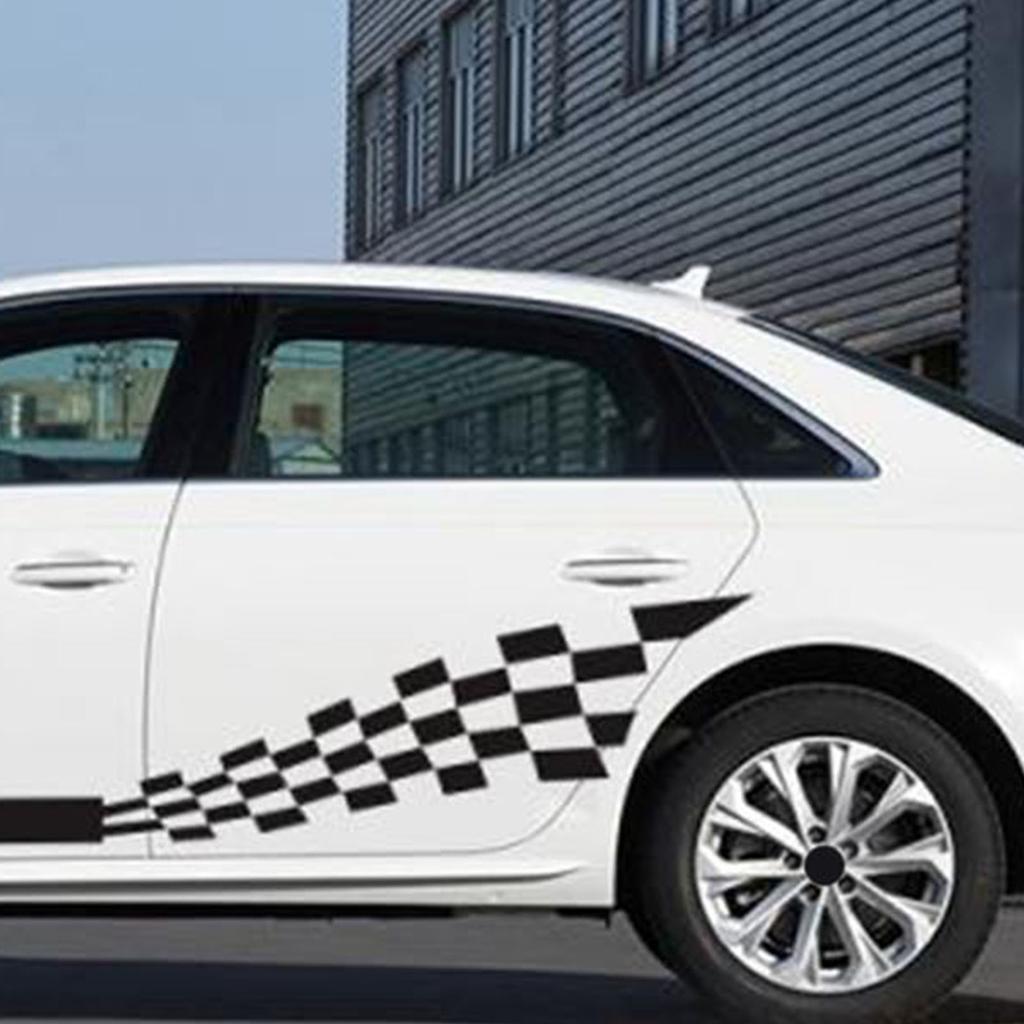 2pcs Stripe Car Decal Graphic Universal Waterproof Self Adhesive Removable Checkered Car Door Body Side Sticker Black