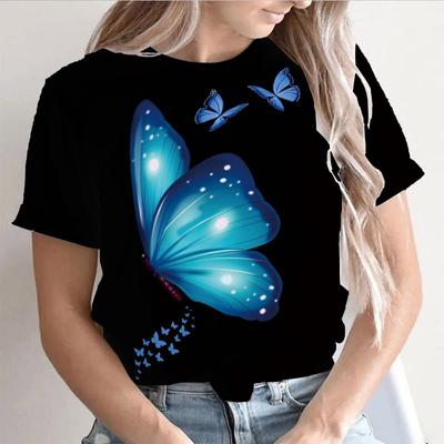 Mode T-Shirt Schmetterling 3D-Druck Slim Fit Lässiges Kurzarmshirt T-Shirts Damen