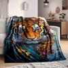 1pc Tiger Floral Artwork Blanket, Lightweight Flannel Fleece with Digital Printing, Soft Warm for Sofa, Travel, Camping, Office, Couch, Chair, and Bed