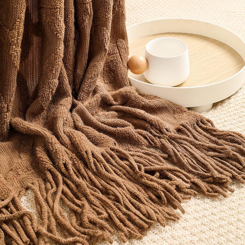 Woven Jacquard Woollen Terry Throw Blanket Knit Sofa Cover Blanket Small Thread Blanket Comfortable Office Naps Blanket For Couch Bed