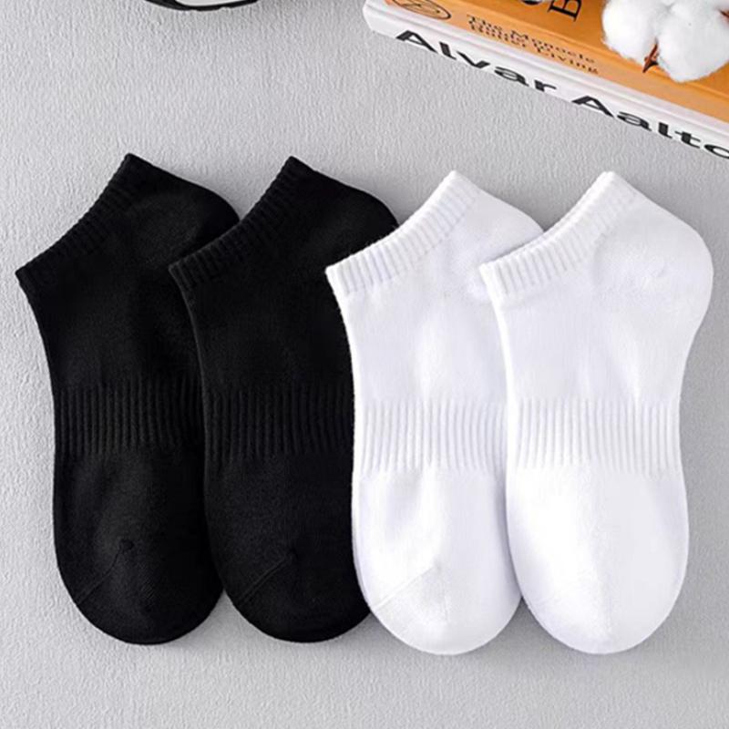 5 párů Unisex Černé a bílé ponožky Pánské sportovní krátké ponožky Všestranné prodyšné ponožky střední délky Bavlněné Letní Pohodlné Studentské Jednobarevné ponožky