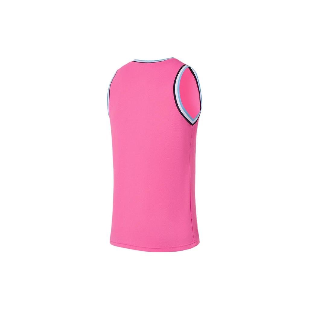 Li Ning Professional Basketball Series Logo Print Striped Round Neck Basketball Vest And Shorts Set Men Sportswear Dujian-Pink AATS003-13