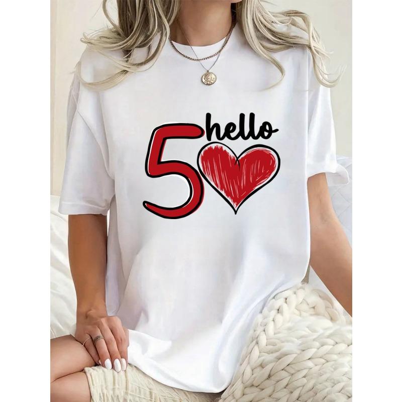 Women'S Casual Sports  Anniversary 1975 Number Pattern Print Crew Neck T-Shirt Short Sleeve TopMachine Washable Comfortable Casual Attire for Women