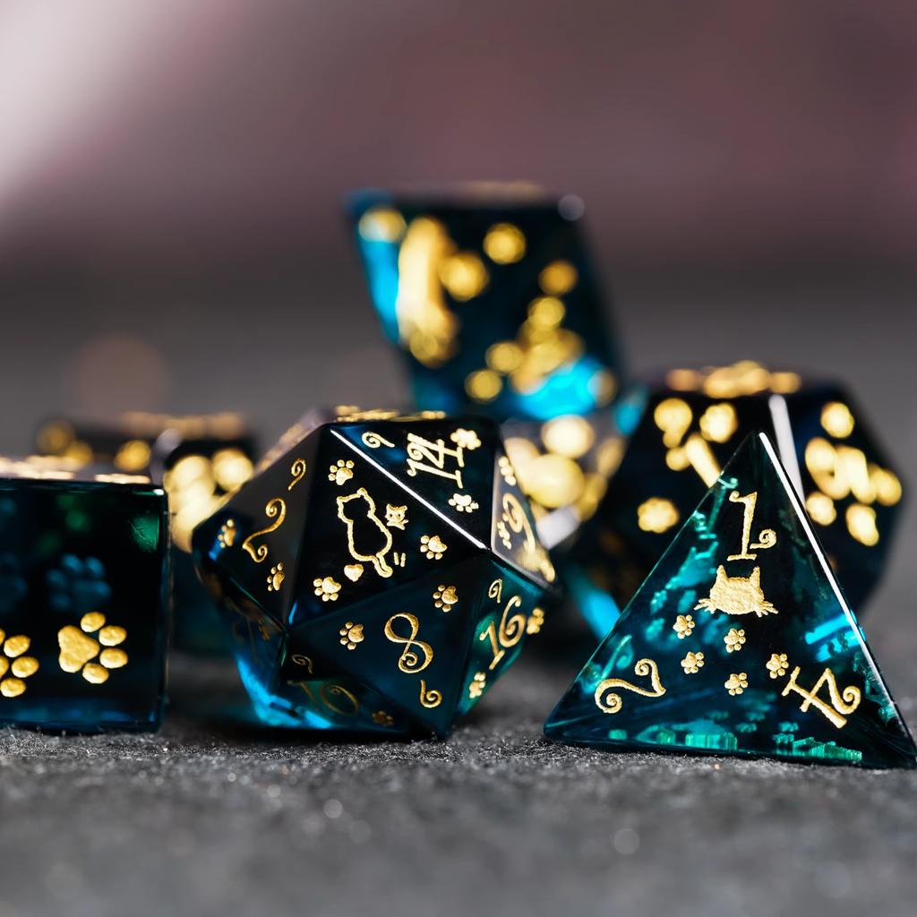 Color blue crystal cat theme COC running group dice dnd dice Cthulhu running group D20 group 20-sided dice