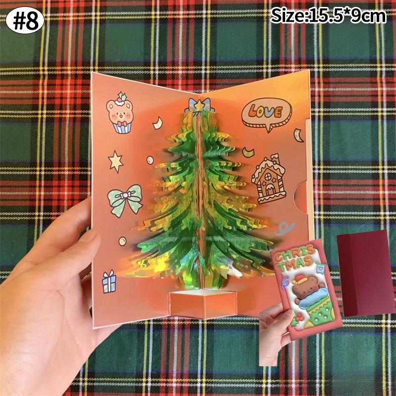 3D Christmas Tree Greeting Cards Desktop Decor Xmas Party Pop Up Card Postcard for Kids 2025 New Year Home Decoration Supplies
