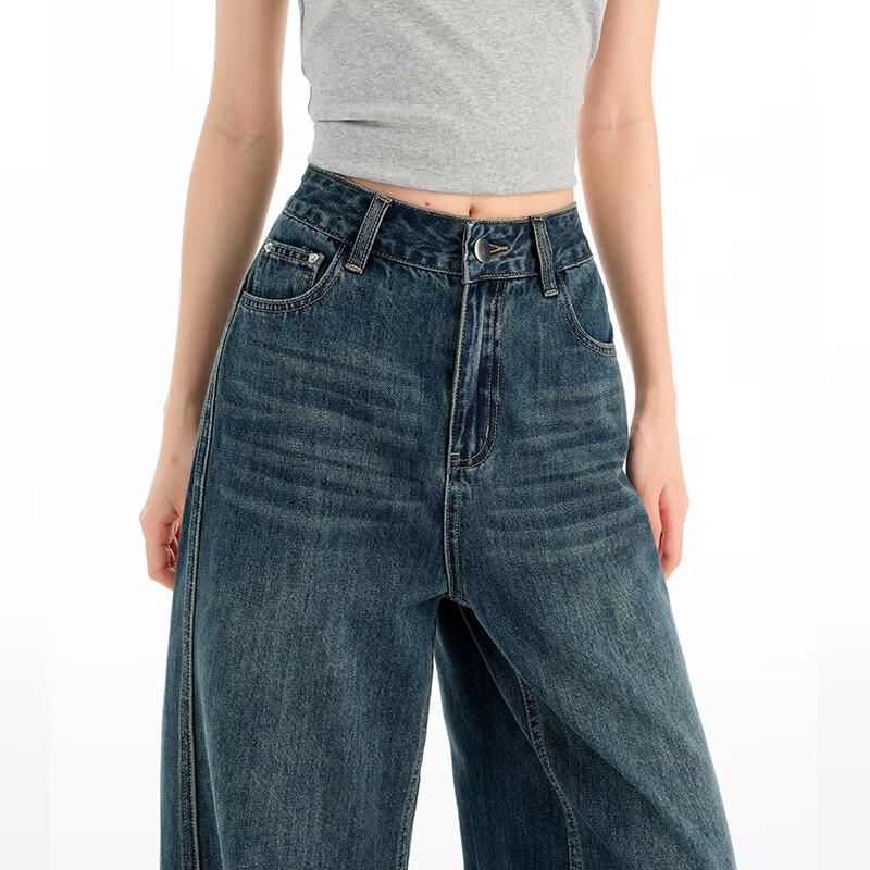 Jeanswest Women's Fall High-Waist Wide-Leg Drapey Jeans