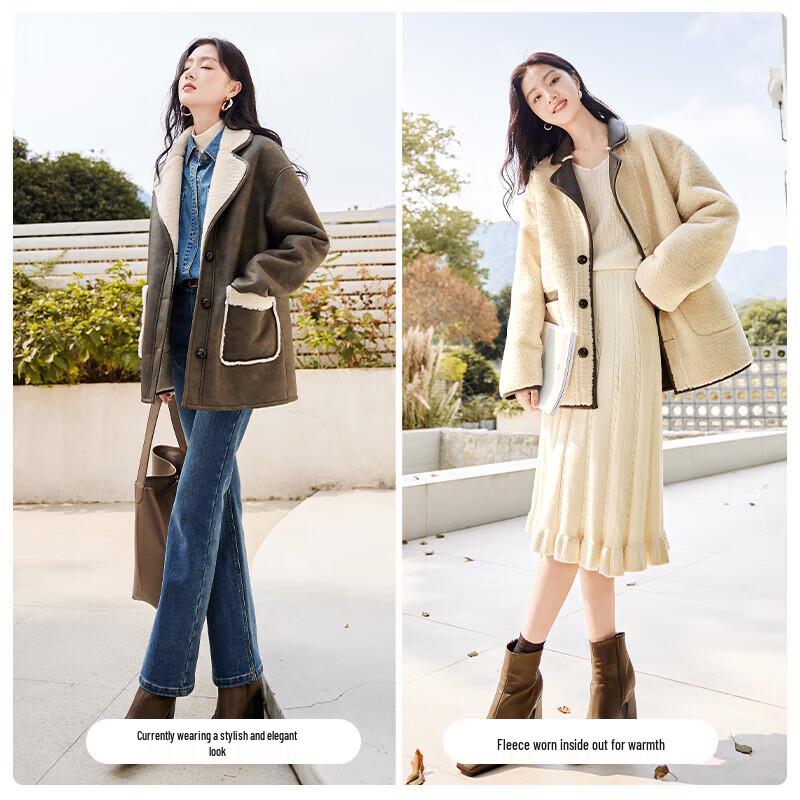 Xiangying Women's Reversible Shearling Coat