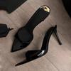 2026 Summer Women's Black Patent Leather Peep-Toe Stiletto Sandals with Pointed Toe and Single Strap