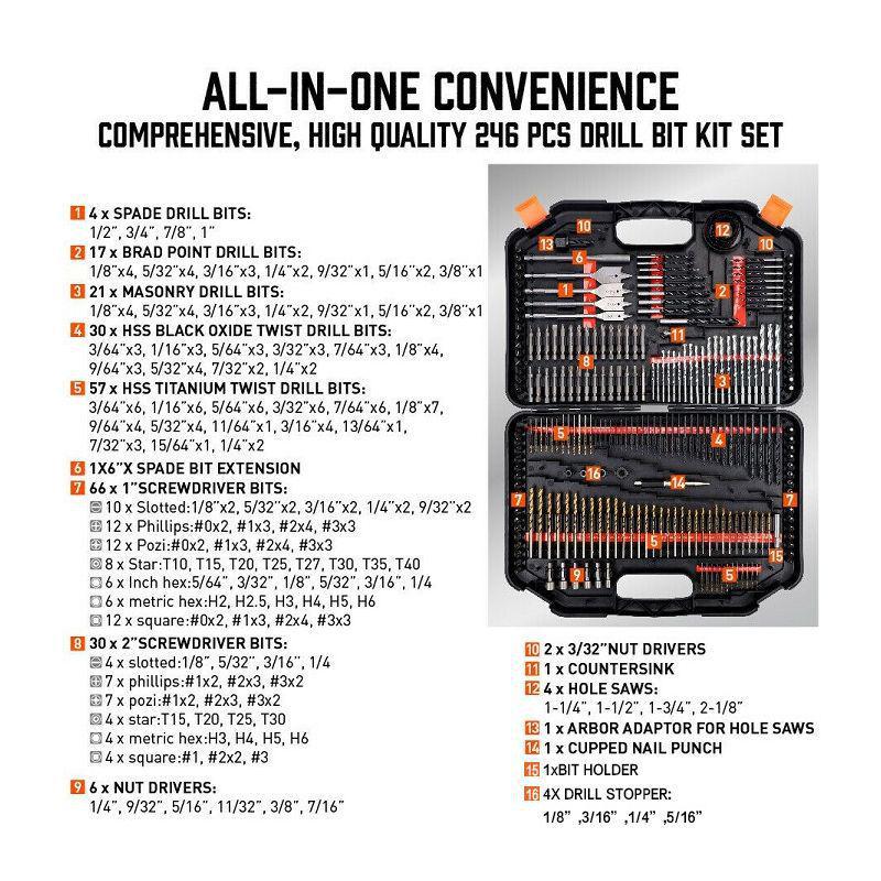 246-Piece Drill Bit Set: Woodworking, Flat Drill, Twist Drill, Cement Drill, Hole Opener, Batch Head