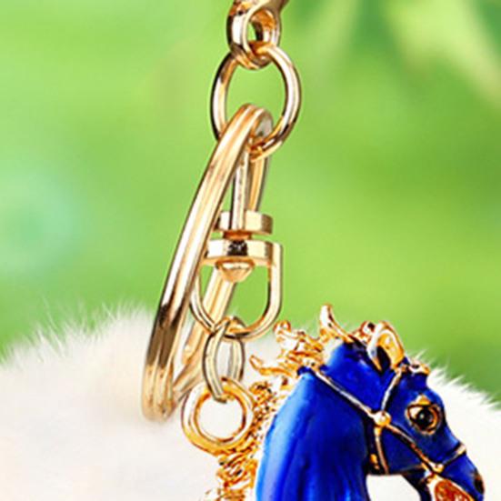 Keychain Sparkling Rhinestones Horse Charm Car Key Chain with Plush Ball Decor Holidays Graduation Decorative Accessory