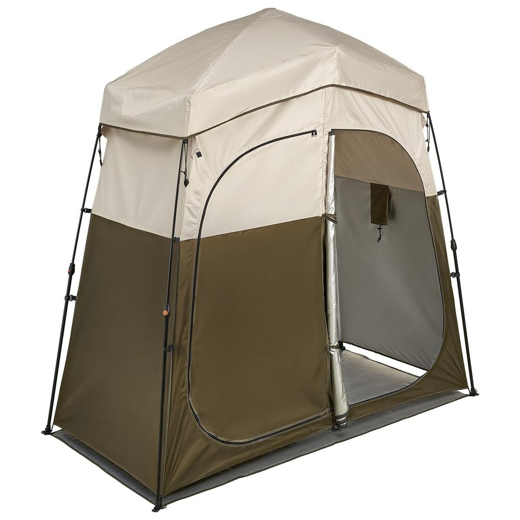 Camping Shower Tent, 2-Room Foldable Portable Privacy Tent Changing Room with Ground Stakes, Ropes, and Carry Bag, 150D Oxford Fabric with Silver