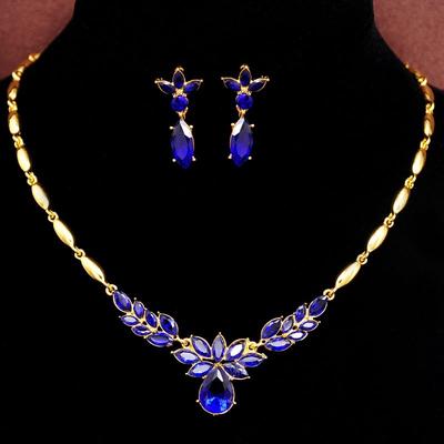 Damenmode CZ Stein Halskette+Ohrringe Blume Hochzeitsschmucksets ADM