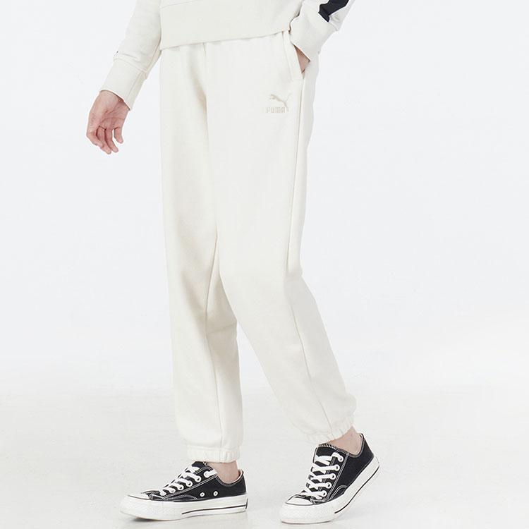 Puma Pantaloni de trening cu manșete largi cu logo brodat Pantaloni de sport pentru femei Alb 535353-99