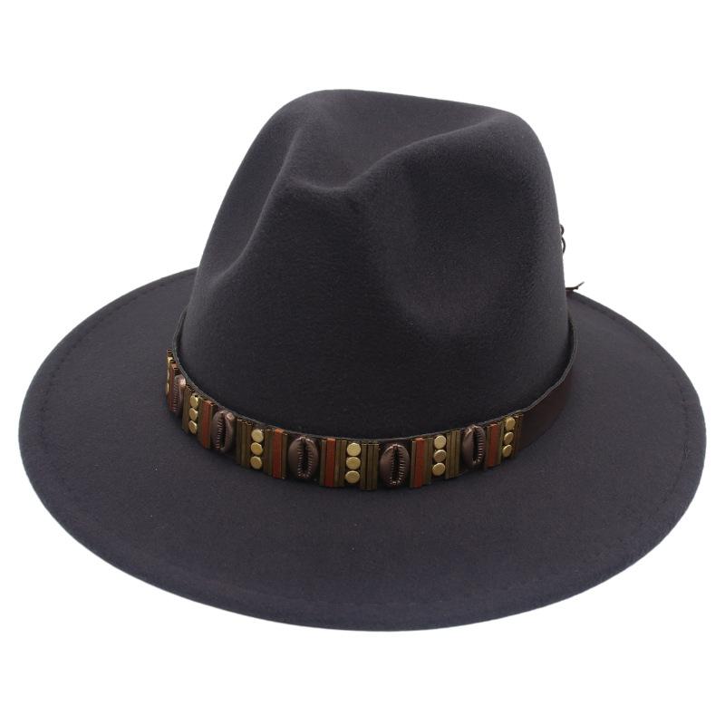 Ethnic Jazz Hat Metal Shell Belt Accessories Top Hat Dress Concave Gentleman Hat